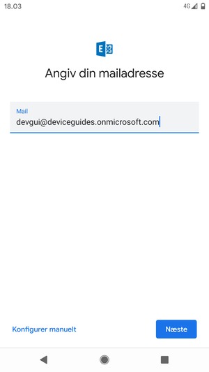 Indtast din e-mailadresse og vælg Konfigurer manuelt
