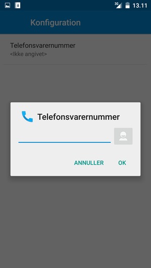 Indtast Telefonsvarernummer og vælg OK