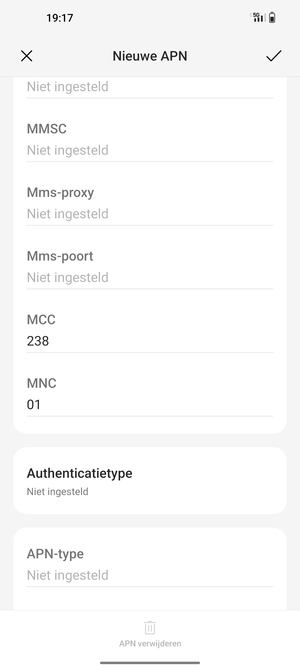 Scroll naar beneden en voer mms-gegevens in