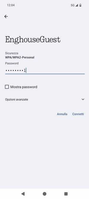 Inserisci la password del Wi-Fi e seleziona Connetti