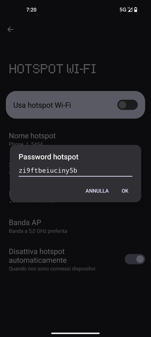 Inserisci una password dell'hotspot Wi-Fi di almeno 8 caratteri e seleziona OK