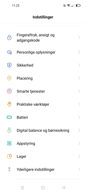 Scroll til og vælg Sikkerhed
