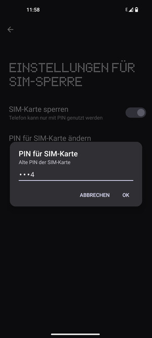 Geben Sie Ihre Alte PIN der SIM-Karte ein und wählen Sie OK