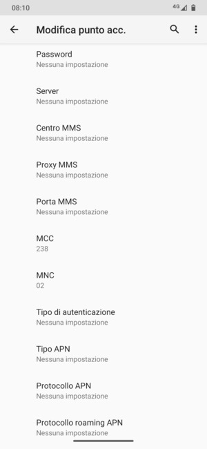 Scorri verso il basso e inserisci le informazioni degli MMS