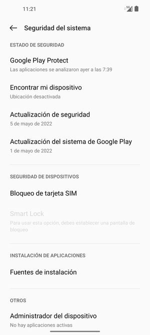 Seleccione Bloqueo de tarjeta SIM