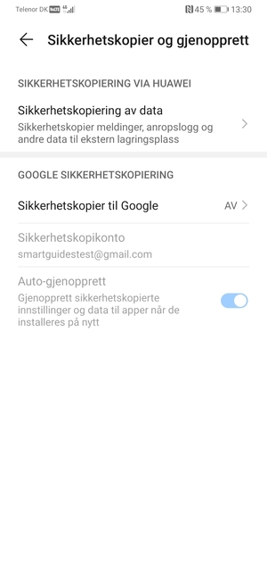 Velg Sikkerhetskopier til Google