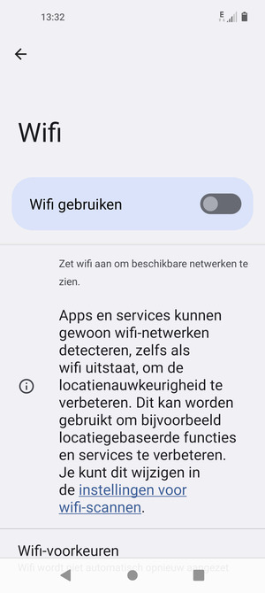 Schakel Wifi gebruiken in