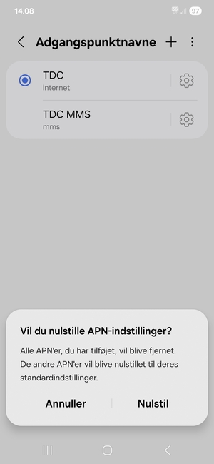 Vælg Nulstil