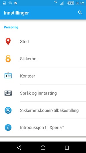 Bla til og velg Sikkerhetskopier/tilbakestilling