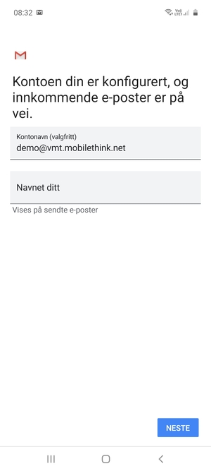 Gi din konto et navn og skriv inn ditt navn. Velg NESTE