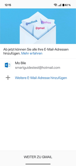 Wählen Sie WEITER ZU GMAIL