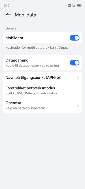 Slå Dataroaming på eller av
