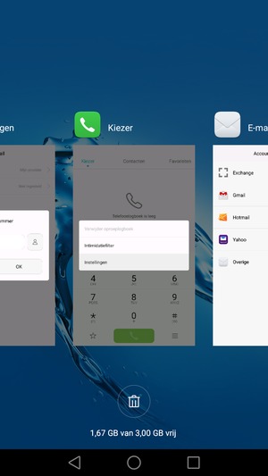 Selecteer het Verwijderen-pictogram om alle actieve apps te sluiten