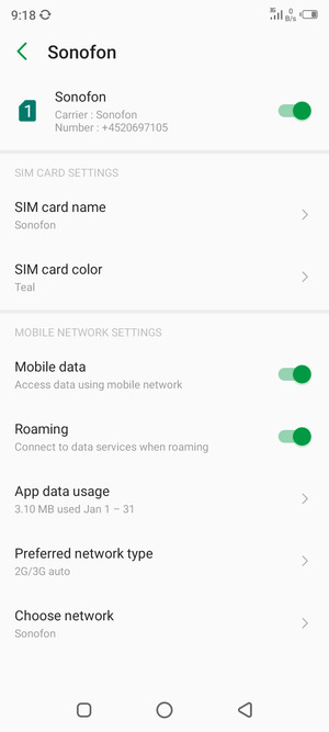 Turn Roaming on or off