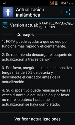 Seleccione Verificar actualizaciones