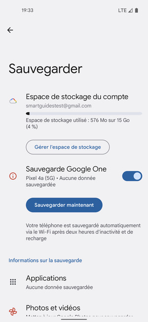 Sélectionnez Espace de stockage du compte