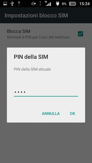 Inserisci PIN della SIM attuale e seleziona OK