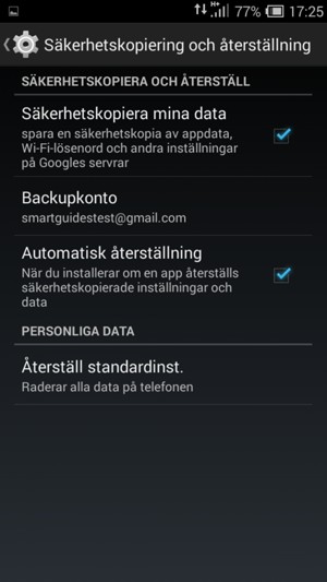 Välj Backupkonto