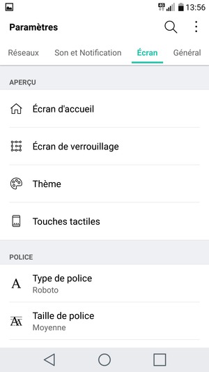 Sélectionnez Écran puis Écran de verrouillage