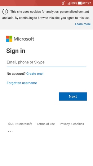 Enter your Email address and select Next