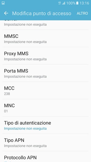 Scorri verso il basso e inserisci le informazioni di internet