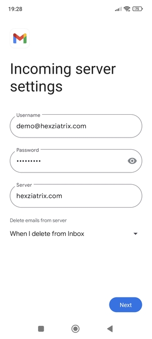 Enter Username and Incoming server address. Select Next