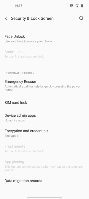 Scroll to and select SIM card lock