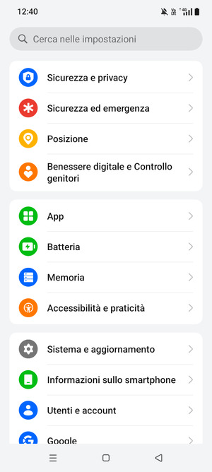 Scorri e seleziona Sicurezza e privacy