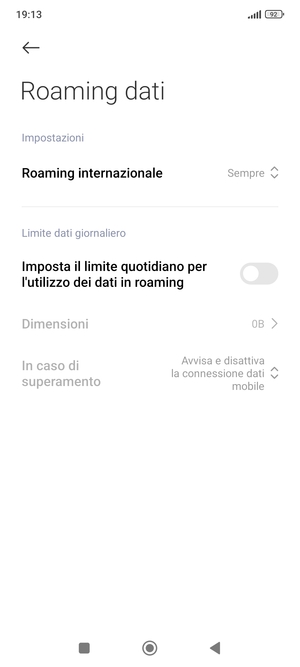 Seleziona Roaming internazionale