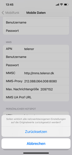 Wählen Sie Zurücksetzen