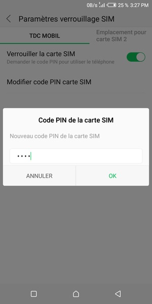 Saisissez votre Nouveau code PIN de la carte SIM et sélectionnez OK