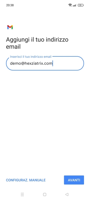 Inserisci il tuo indirizzo email e seleziona AVANTI