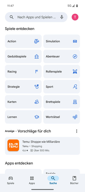 Wählen Sie die Suchleiste