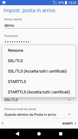 Seleziona Nessuna e AVANTI