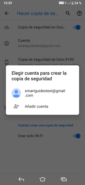 Seleccione su cuenta de copia de seguridad