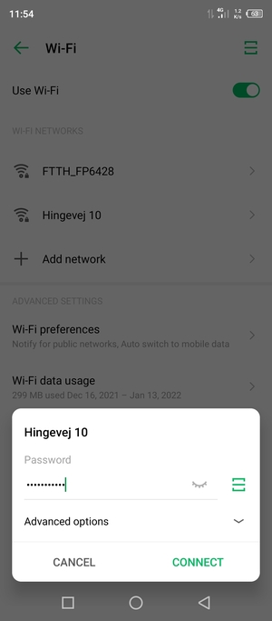 Enter the Wi-Fi password and select CONNECT