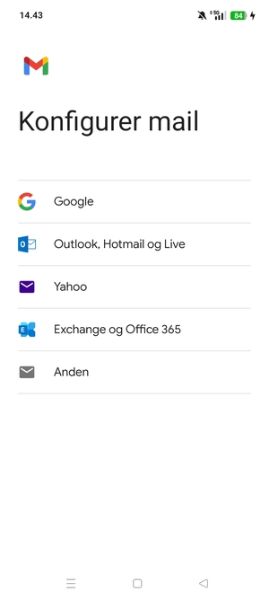 Vælg Exchange og Office 365
