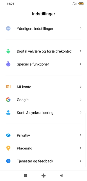Vend tilbage til menuen Indstillinger og vælg Konti & synkronisering