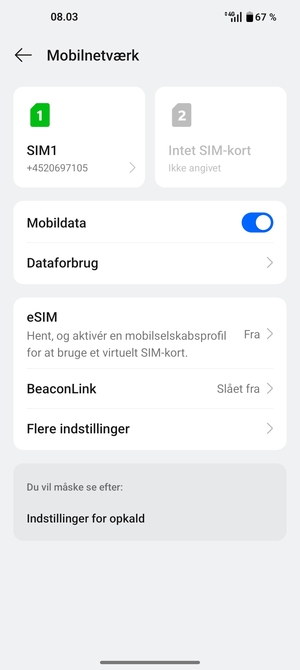 Vælg SIM1 eller SIM2