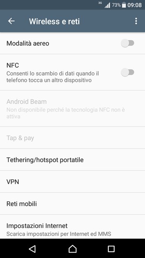 Seleziona Tethering/hotspot portatile
