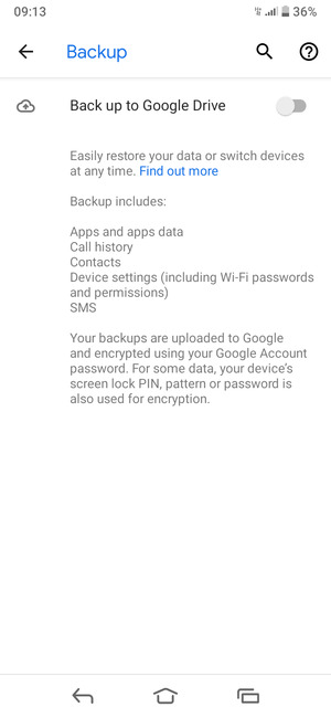 Turn on Back up to Google Drive