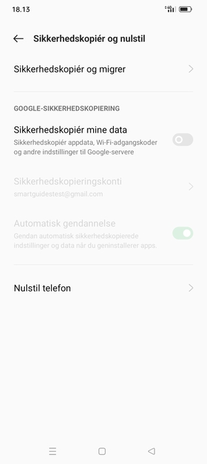 Aktiver Sikkerhedskopiér mine data