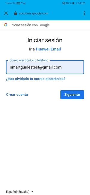 Introduzca su dirección de Gmail y seleccione Siguiente