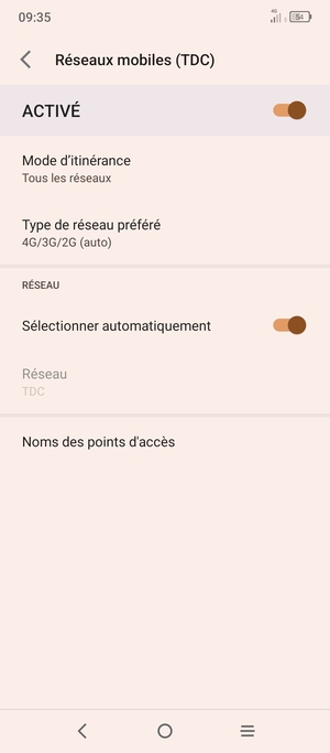 Sélectionnez Mode d'itinérance