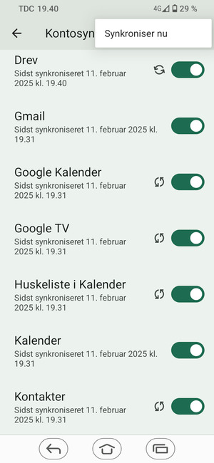 Vælg Synkroniser nu