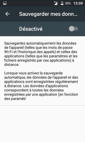 Activer le Sauvegarder mes données