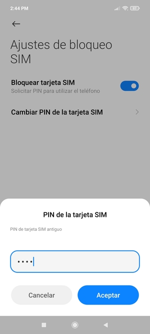 Introduzca su PIN de tarjeta SIM antiguo y seleccione Aceptar
