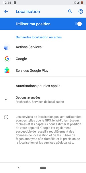 Désactiver le Utiliser ma position