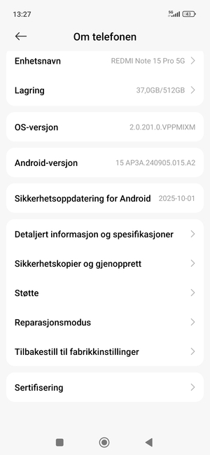 Bla til og velg Sikkerhetskopier og gjenopprett