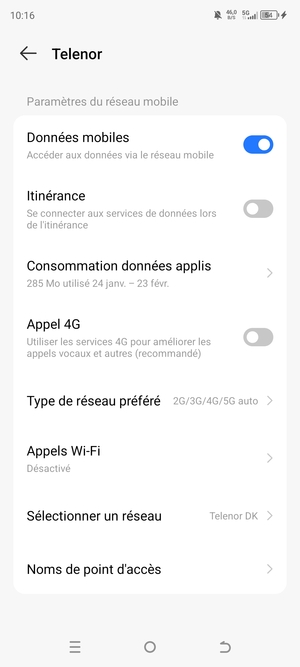 Faites défiler et sélectionnez Noms de point d'accès
